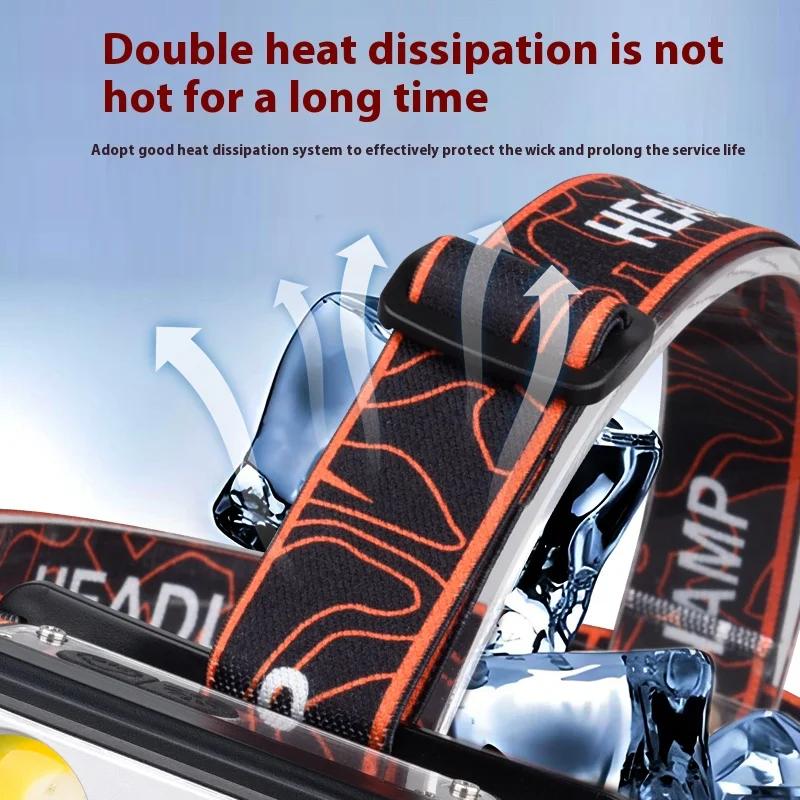 LED čelovka 6 režimů Výkonná čelovka Typ-C Dobíjecí 18650 Vodotěsná čelovka pro kempování Lov