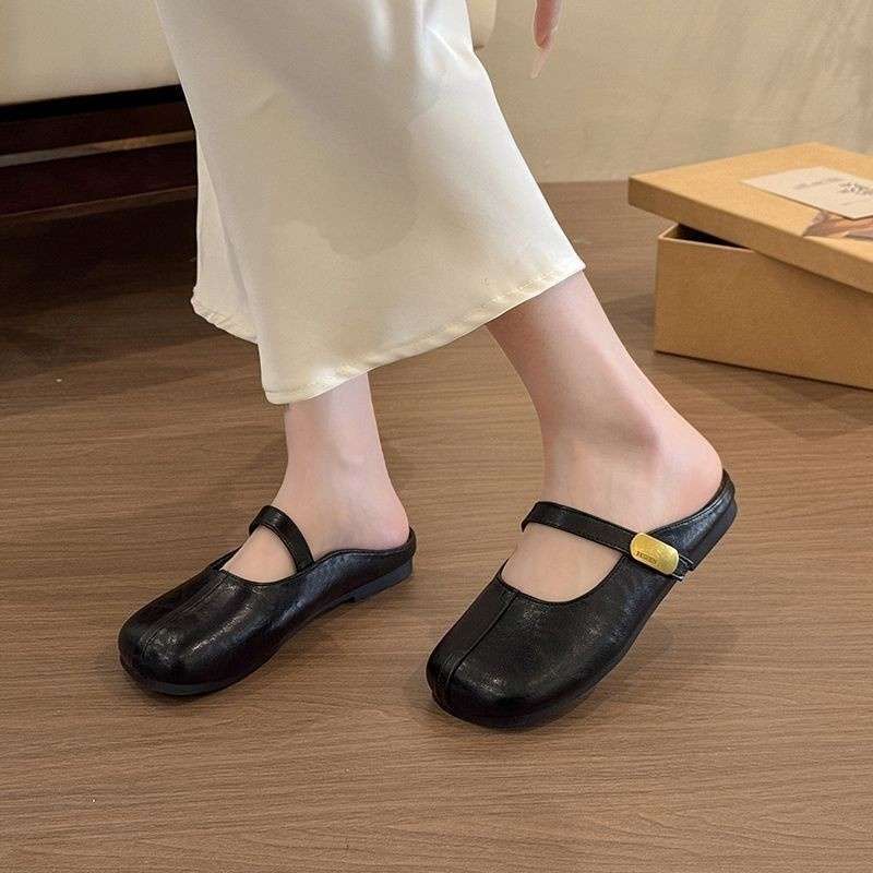 Retro flat-bottomed silver bag head half-drag women's outer wear 2025 summer new half-tray single shoes one pedal lazy sandals