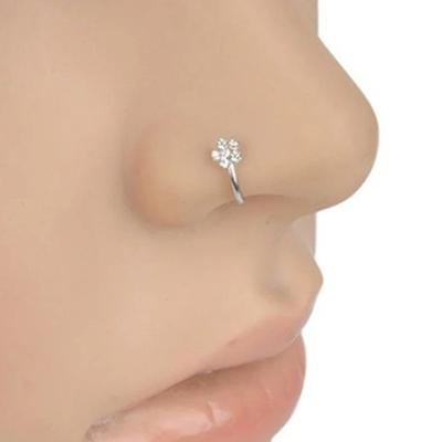 Small Thin 5 Rhinestones Flower Nose Hoop Stud Ring Body Piercing