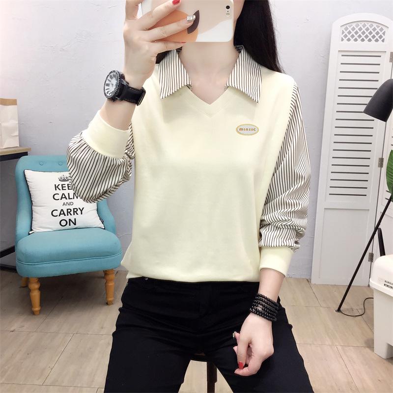 2025 Women's Long Sleeve Striped Knit Polo Collar Top