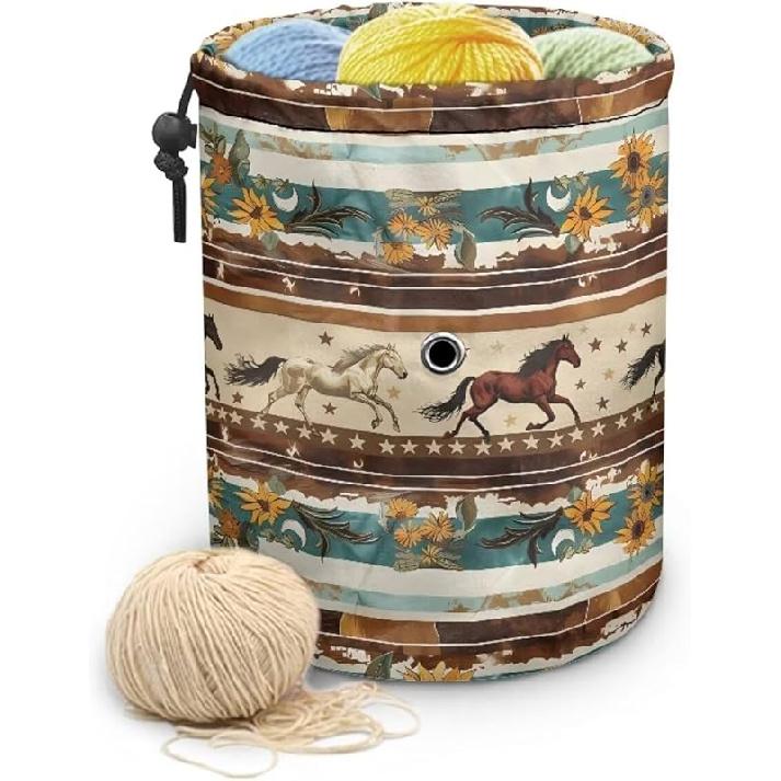 Сумка для пряжи Sellikakes Daisy Skull вязаная сумка-тоут для крючков и спиц органайзер для хранения пряжи чехол для крючков для вязания спиц набор для вязания для начинающих Aztec Horse Ethnic 5499₽