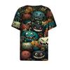 Women's T Shirt Tee Halloween Printed Button Short Sleeve Tunic Daily Weekend Fashion Basic V- Neck Regular Top