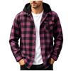Men's Casual Long Sleeve Plaid Shirt Jacket with Hood and Pockets, Button Down Loose Fit