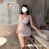 Underwear lace hollow deep V hip skirt sexy perspective mesh floral suspender nightdress