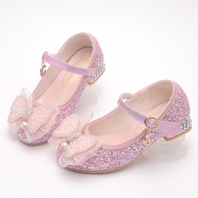 

New girls leather shoes for spring and autumn, silver-white single shoes for girls, student stage performance shoes, Korean-style children s 27Code/18cm розовый