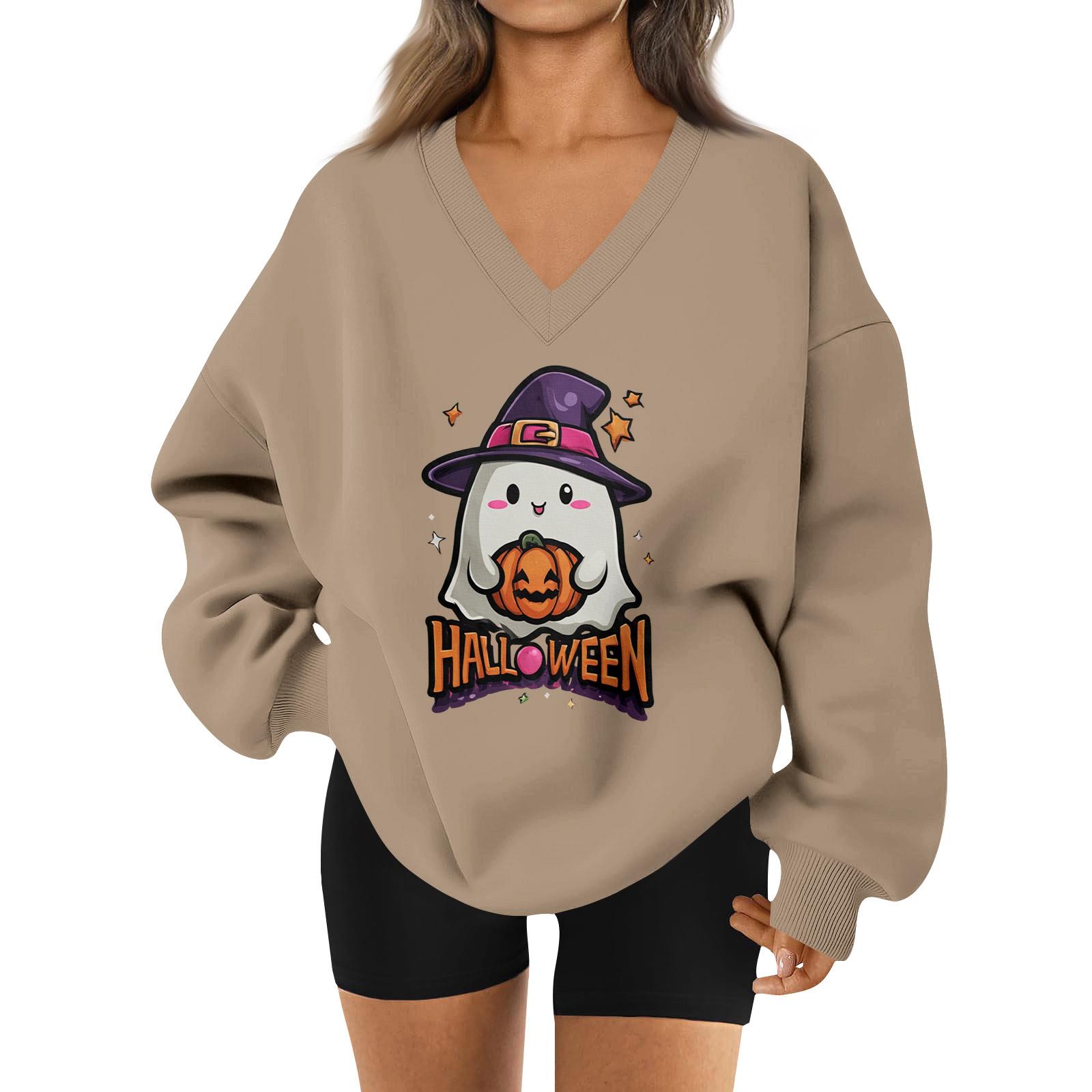 

Женский спортивный свитшот с V-образным вырезом, приспущенным плечом и принтом на Хэллоуин M