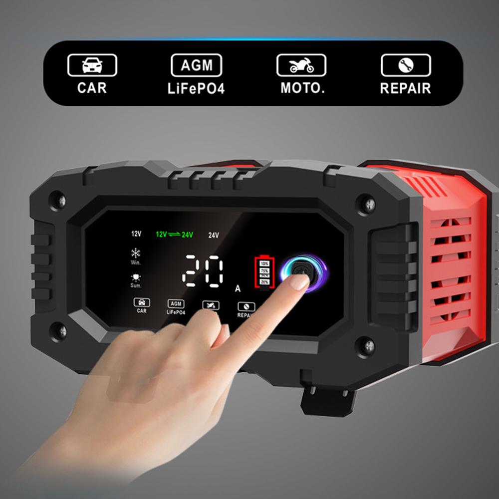 12v/24v Fully Automatic Battery Charger 20A/10A 7-segment Smart Car Battery Charger for Agm Gel Wet Lead Acid Charging