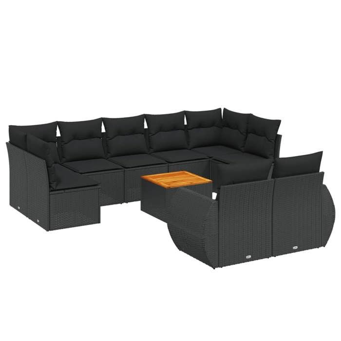 VidaXL Salon de Jardin avec Coussins 10 pcs, Canapés de Terrasse, Ensemble de Meubles de Patio, Mobilier d'Extérieur, Noir 3225152