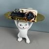 Cartoon Cat Key Storage Tray Resin Standing Cat Figurine Statue with Tray Multi-purpose Jewelry Trinket Holder Organizer Decoration