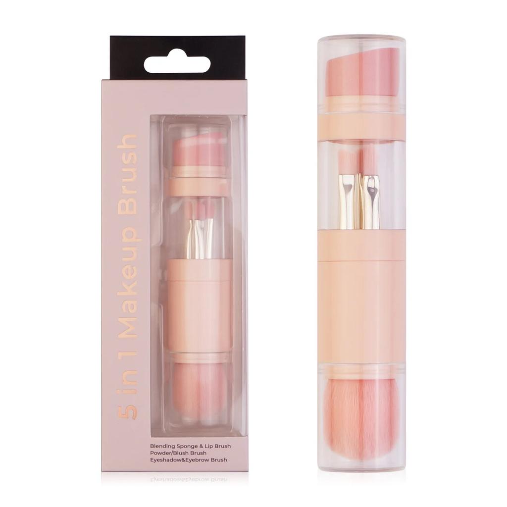 5 In 1 Portable Makeup Brushes For Foundation Eyebrow Lip Eyeshadow Loose Powder Cosmetic Brush Set Makeup Tools