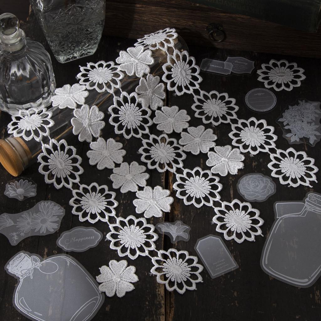 40 Pcs Lace Bottle Stickers Pack Journal Supplies Notebook DIY Background Decor Scrapbook Stickers Aesthetic Stationery