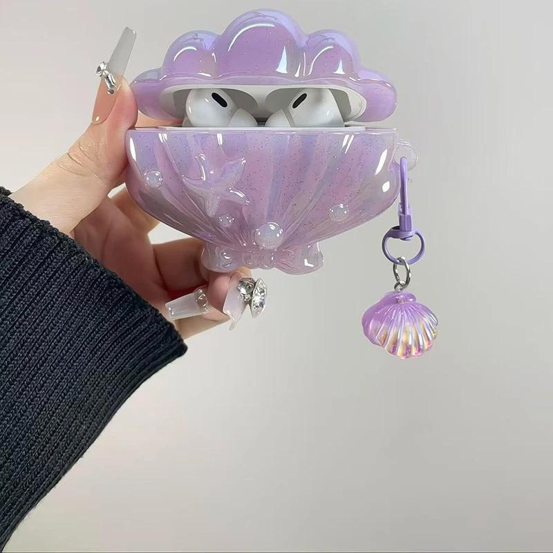 Seashell cartoon cute for Apple AirPods 4 Earphone Protective Case for AirPods Pro 3 2 1 Charging Cover with Tail Pendant