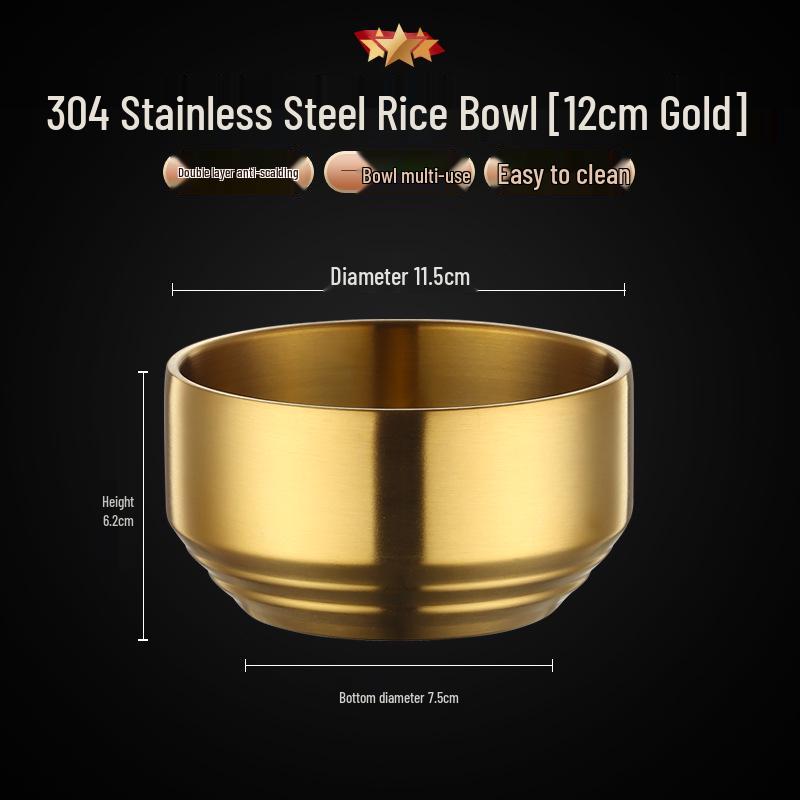 304 Stainless Steel Double-Layer Rice Bowl with Lid - Children's Anti-Scald Insulated Soup & Kimchi Dish, Korean Tableware.