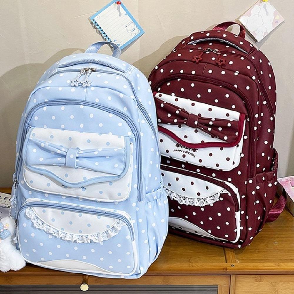 Schoolbag Women's Bow Polka Dot Print Mochila Lace Spliced Bag Large Capaci Mochilas Mujer Student Bolsas Bags For Woman Teenage Girls Backpack