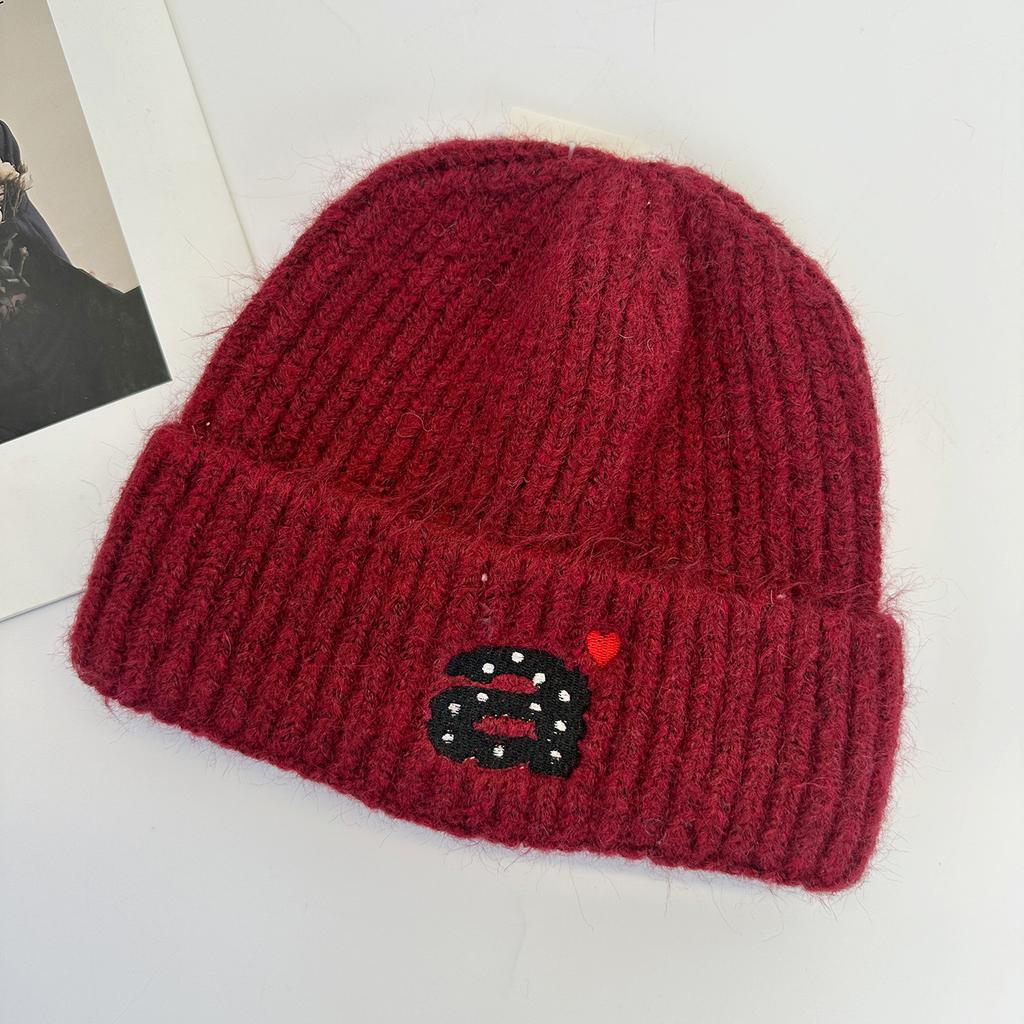 Sweet Cute Soft Waxy Knitted Hat Autumn and Winter Big Letter Ear Protection Wool Hat Simple Versatile Cold Hat Pullover Hat