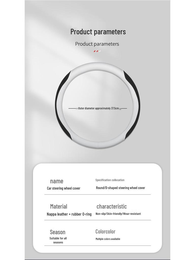 Genuine Leather Nappa Anti-Slip Steering Wheel Cover - Universal Fit, Embossed, Wear-Resistant, Comfortable for All Seasons