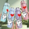 1PC Rock On Hand Heart Sign 750ml Color Plastic Sports Water Bottle Leakproof Flip Straw Lid Suitable for Sports Office Home Use