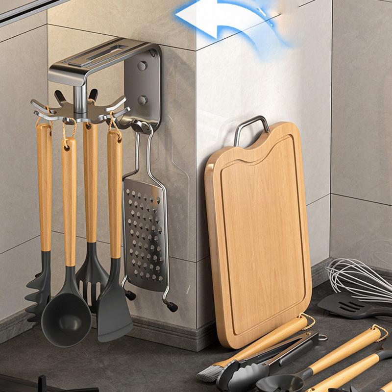Gancio Girevole da Cucina Scaffale Portaoggetti Montato a Parete Porta Pentole Pala Cucchiaio Scaffale Senza Foratura Ganci da Cucina Multifunzionali Gadget