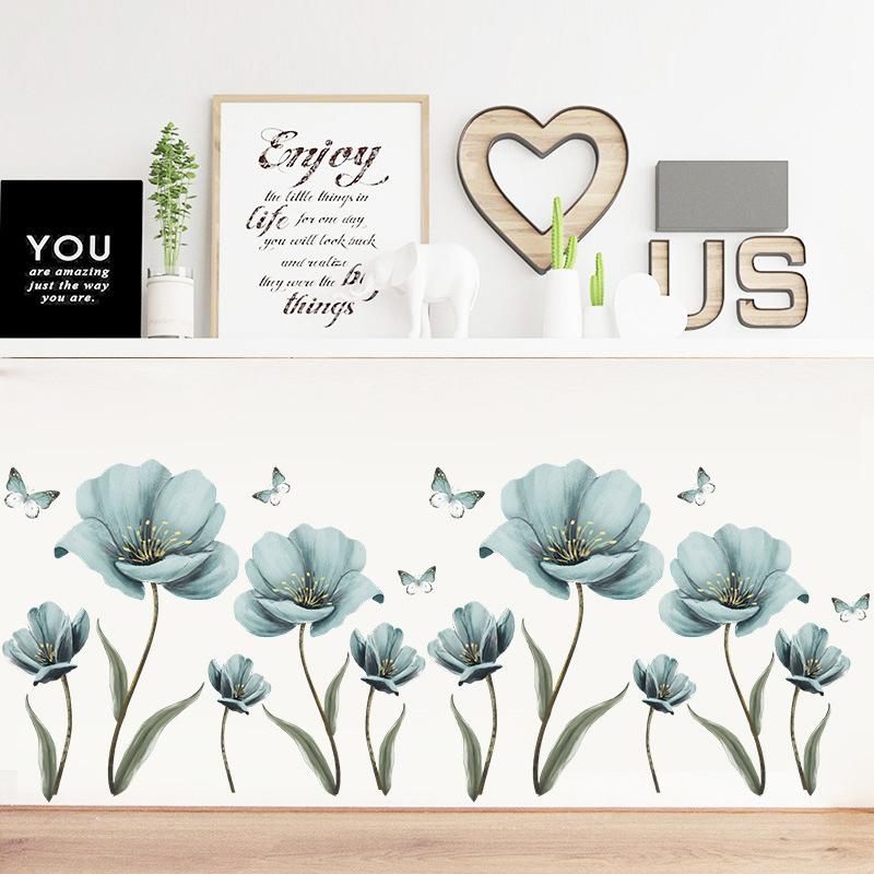 2 Stück/Set Blau Bemalte Blume Tapete Schlafzimmer Veranda Heim Wandverschönerung Dekorative Wandaufkleber