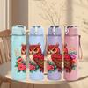 1PC Floral Wreath Red Bird 750ml Color Plastic Sports Water Bottle Leakproof Flip Straw Lid Suitable for Sports Office Home Use