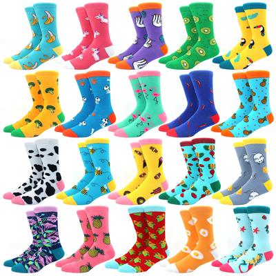 1 Pair of  Fun Men Socks Casual Cartoon Fruit Banana Flamingo Lemon Egg Sloth Pizza Happy Harajuku Skateboard Socks