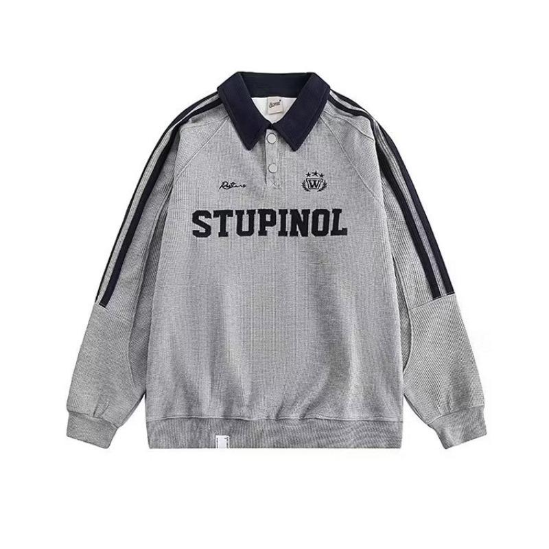 2025 Men's Retro Striped Polo Sweatshirt - Spring/Autumn Loose College Style Lapel Jacket