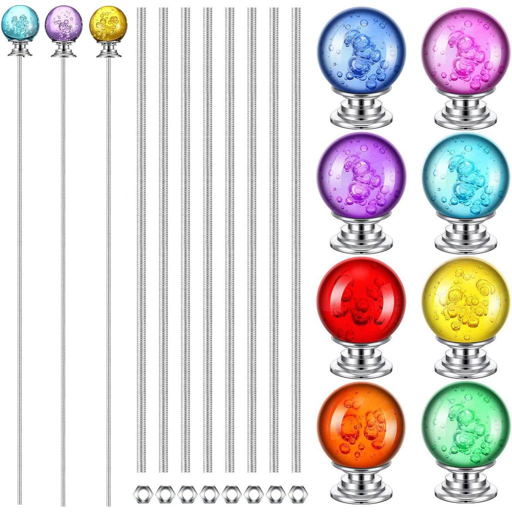 Conjunto de contas de estacas decorativas para jardim, estacas de decoração de jardim caprichosas, suporte de metal com pérolas de vidro e cristais