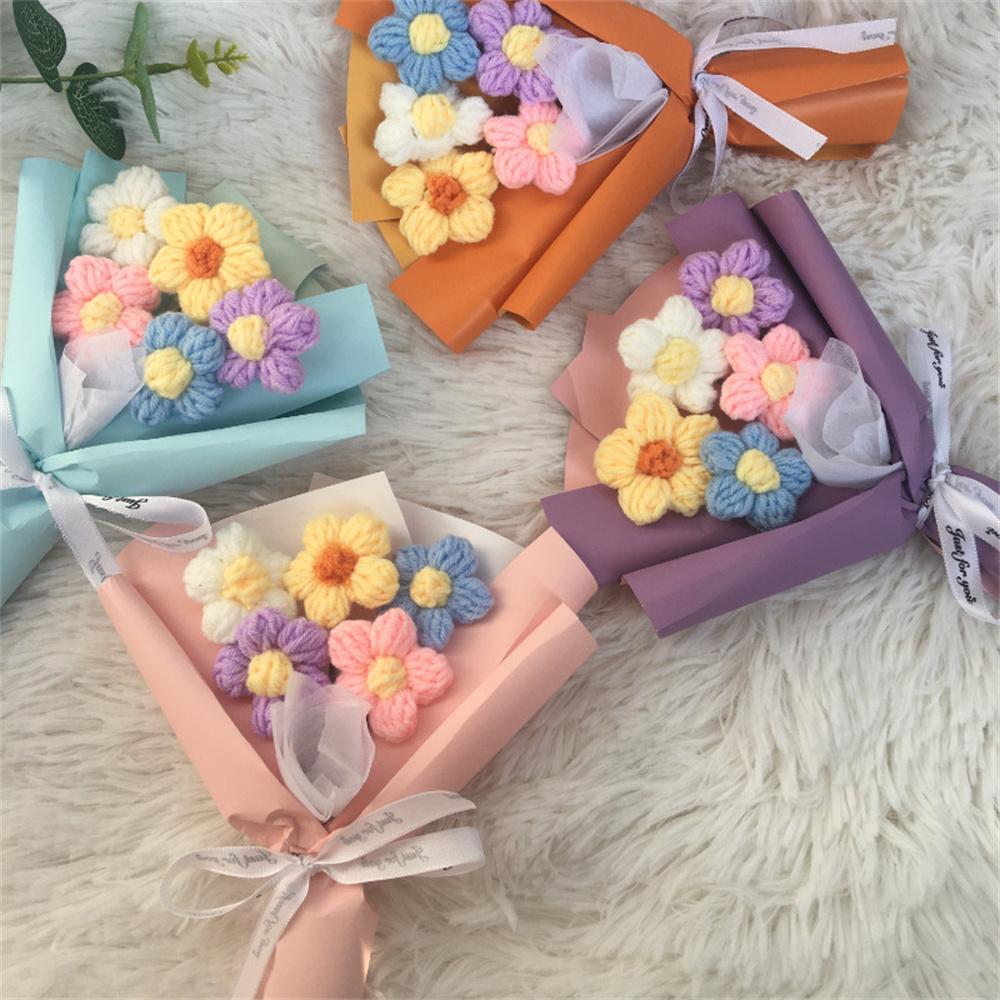 Knitted Daisy Bouquet Mini Crochet Artificial Flower Bouquet Valentine's Day Gifts Accessories Wedding Birthday Party Home Decor