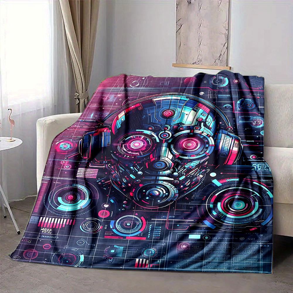 

1pc Cyberpunk Robot Print Blanket Lightweight Flannel Throw Blanket For Sofa, Bed, Living Room, Office, Outdoor Travel, Camping 80cmx120cm