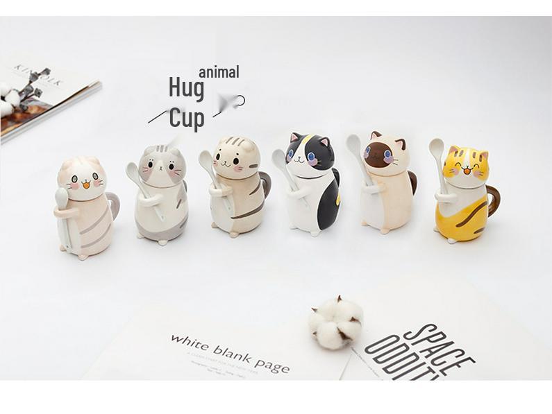 Japanese Cute Cat Cartoon Ceramic Cups with Lids: Perfect for Coffee, Milk, and Breakfast