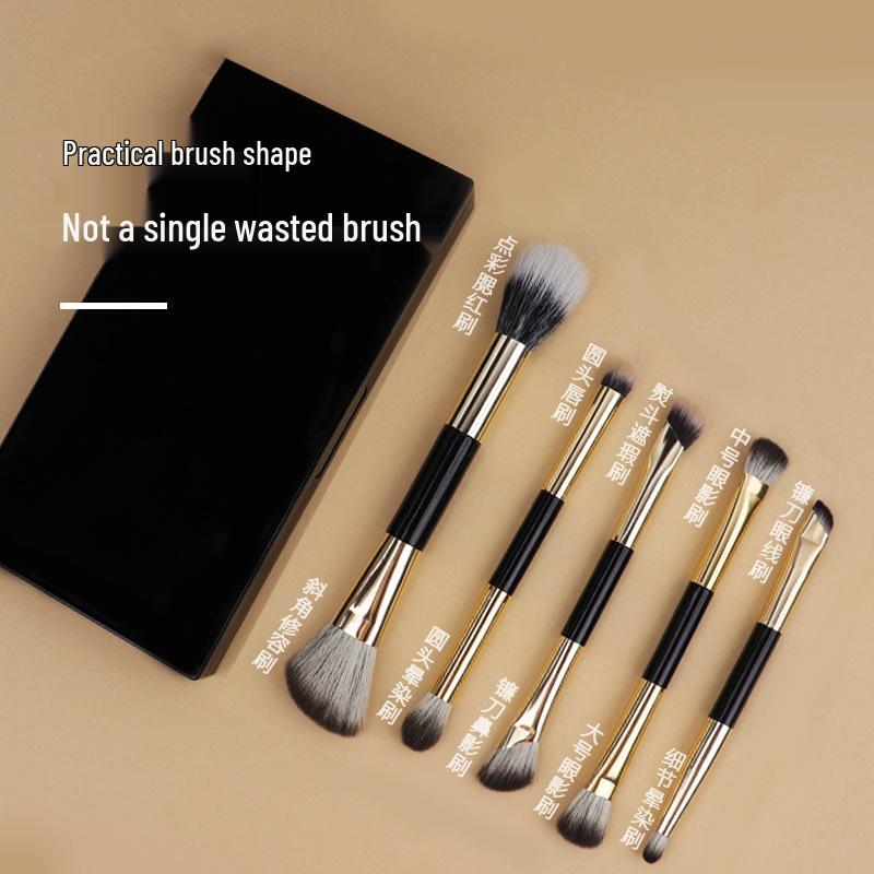 5-Piece Double-Ended Eyeshadow and Eyeliner Brush Set with Mirror