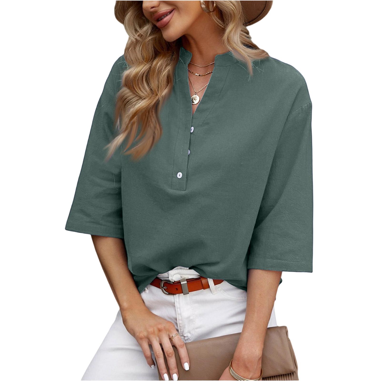 

Women s Casual Relaxed Fit V Neck Shirt With 3/4 Sleeves L
