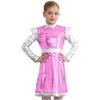 Girls Outer Space Cutie Costume: Shimmering PU Patchwork Alien Dress for Halloween & Sci-Fi Role Play Parties