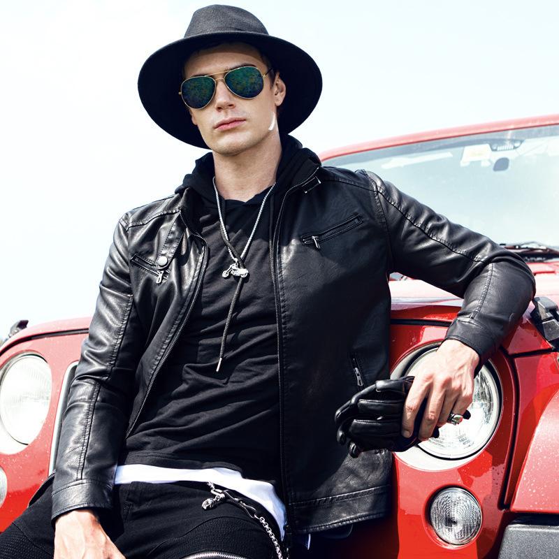 

Корейская версия мотоцикла, тонкая кожаная мужская куртка из искусственной кожи, британская мужская кожаная куртка XXXXL чёрный