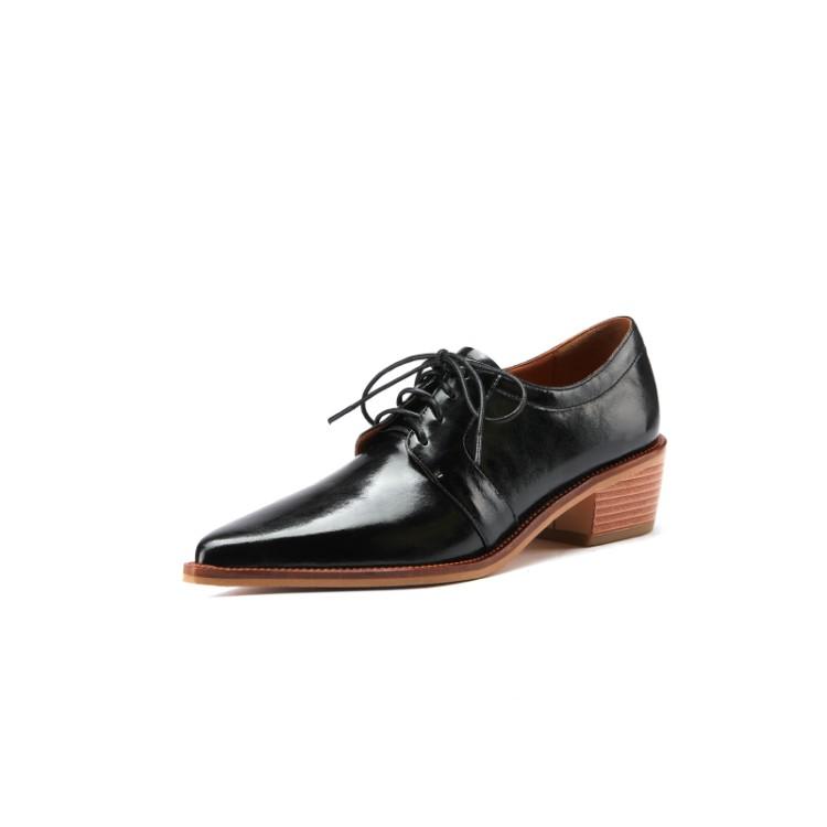 

Fashion NEW Spring/Autumn Women Shoes Split Leather Oxfords for Women Pointed Toe Chunky Heel Women Pumps Sexy Ladies Shoes Black Shoes 34 чёрный