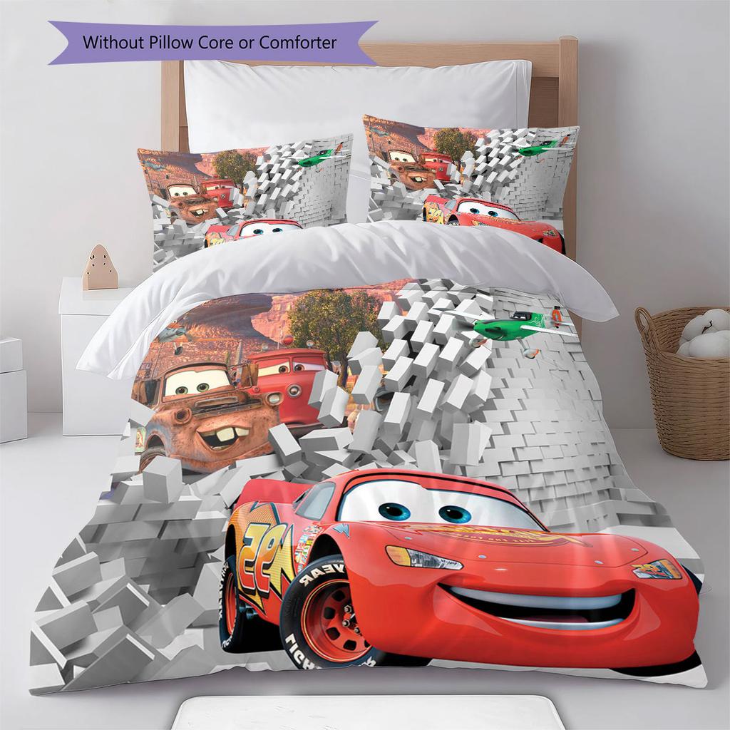 Lightning McQueen Cars 3Pcs Bedding Set for Kids, Soft Microfiber Bed Set for Boys Bedroom, Cartoon Movie Home Decor