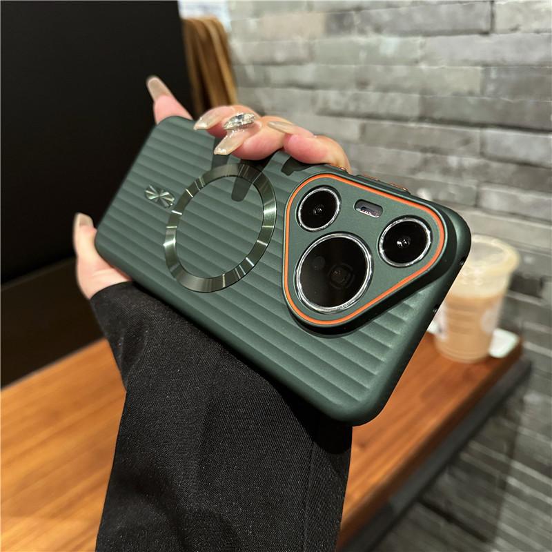 For Huawei Pura 70 Pro Plus Ultra Corrugated Plating Metallisk maling Magnetisk Anti-fingeravtrykk PC Støtsikker Anti-skli bakdeksel Deksel Shell