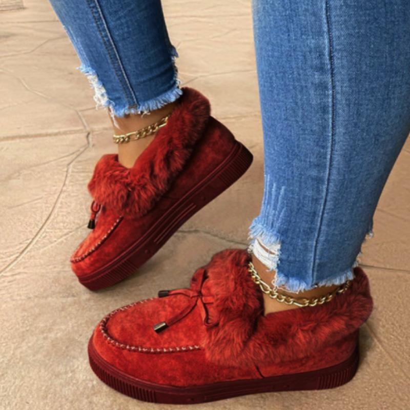 New Women's Shoes Women's Cotton Shoes Winter Bow Warm Shoes Flat-soled Fluffy Shoes