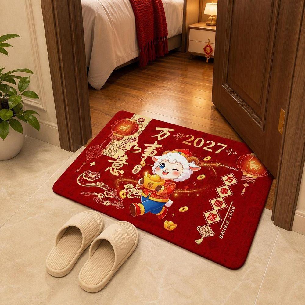Cartoon Festive Decoration Door Mat 60*40cm Front Door Decorative Carpet New Year Red Floor Mat