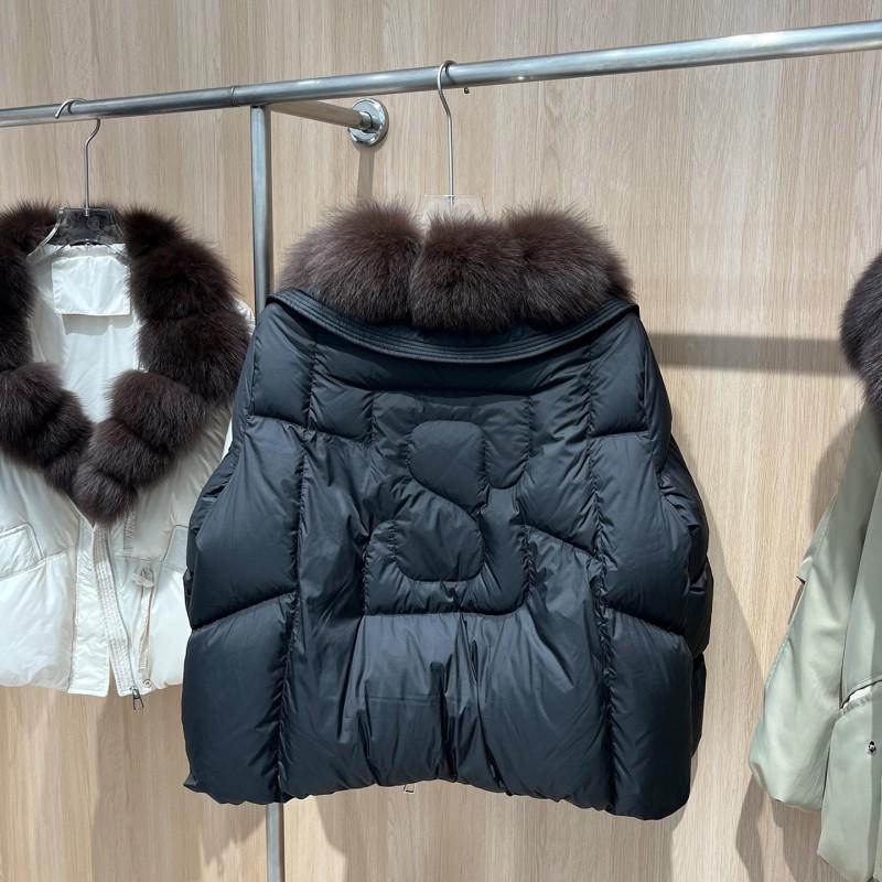 Womens Short Down Coat With Real Fox Fur Collar Warm Thickened Duck Jacket Loose Fit Winter Outerwear