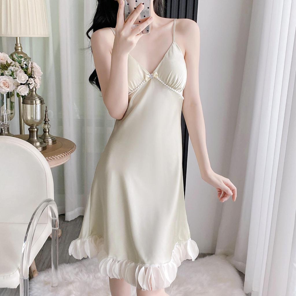 Dámské pyžamo z ledového hedvábí s V-výstřihem a volánky 2025 - Stylové, Sexy a Univerzální pro Domov nebo Ven