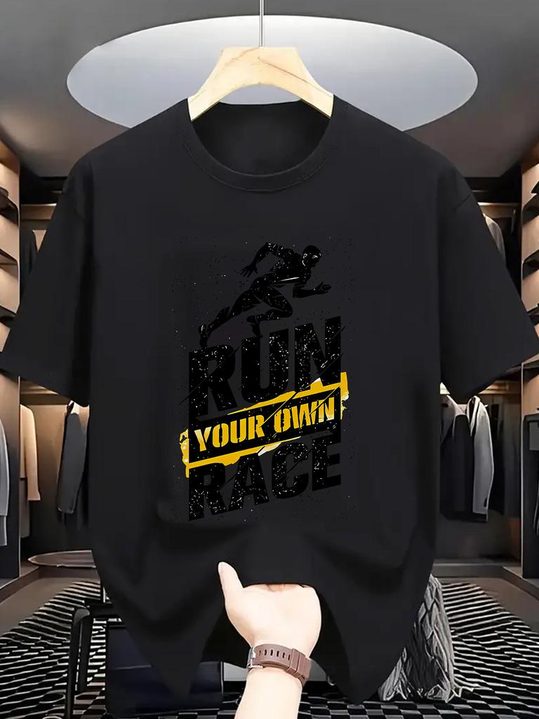 Run Your Own Race Unisexs Crew Neck T Shirt Runner Silhouette Inspirational Letter Graphic Short Sleeve Tee Sport Male Street Tops