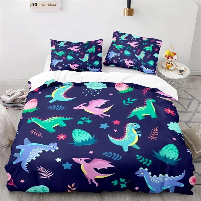 Bettbezug mit Cartoon-Dinosaurier, Mikrofaser, für Kinder, süßes Tier-Bettwäscheset, Jurassic-Serie, Doppelbettbezug für Mädchen, Jungen, Teenager