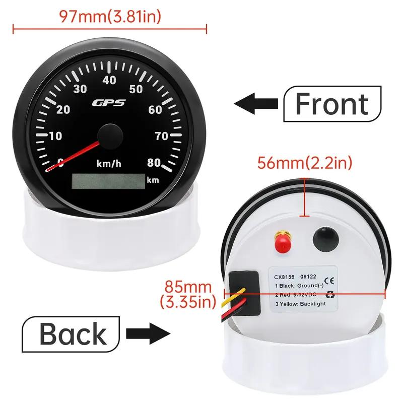 HD 85mm GPS Speedometer 0-80Km/H Speed Odometer Gauge 7 Colors Backlight for Marine Boat Car Truck 85mm Diam Holder(Option)