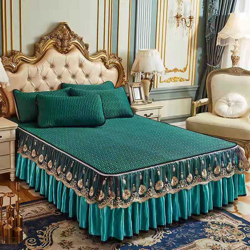 3pcs Bedding Set European Luxury Summer Cooling Bedspread Latex Ice Silk Elegant Bedcover Zipper Removable Quilted Bedspread