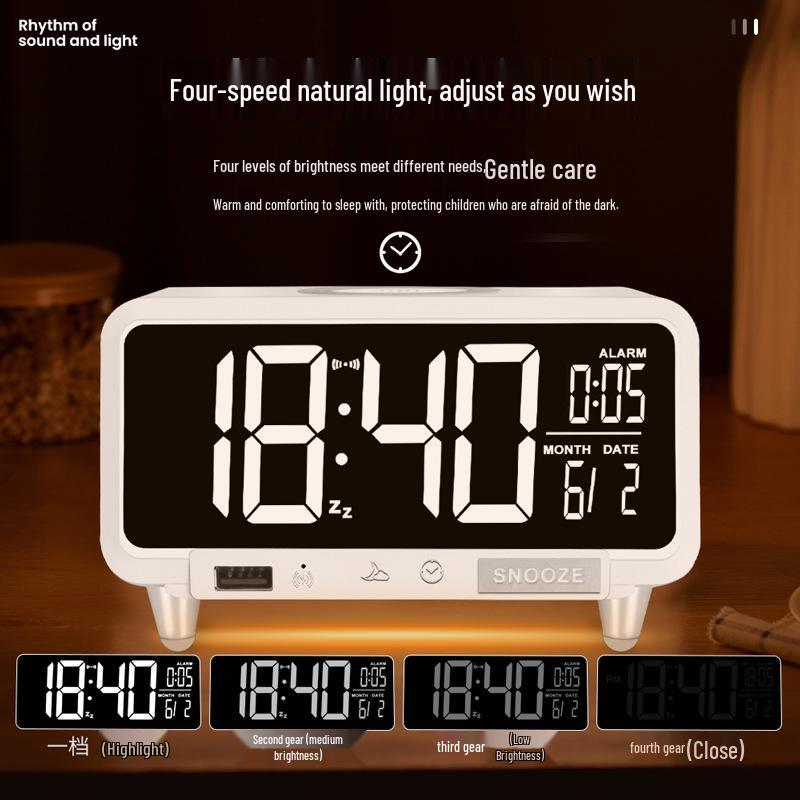 15W Wireless Fast Charging Alarm Clock with LCD Calendar & Desk Lamp