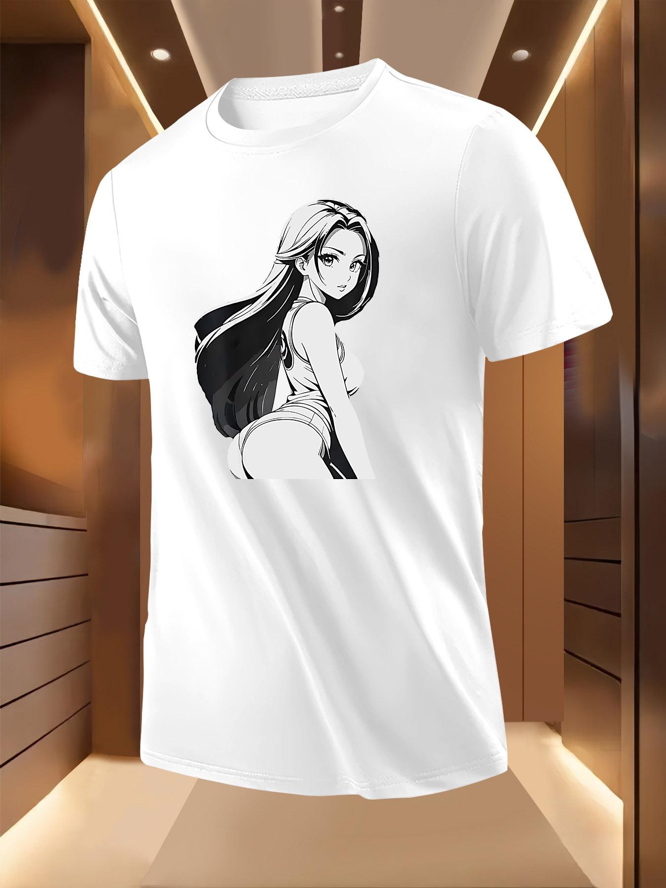 Black Cartoon Woman Graphic Print Tshirt - Breathable Lig... XXL