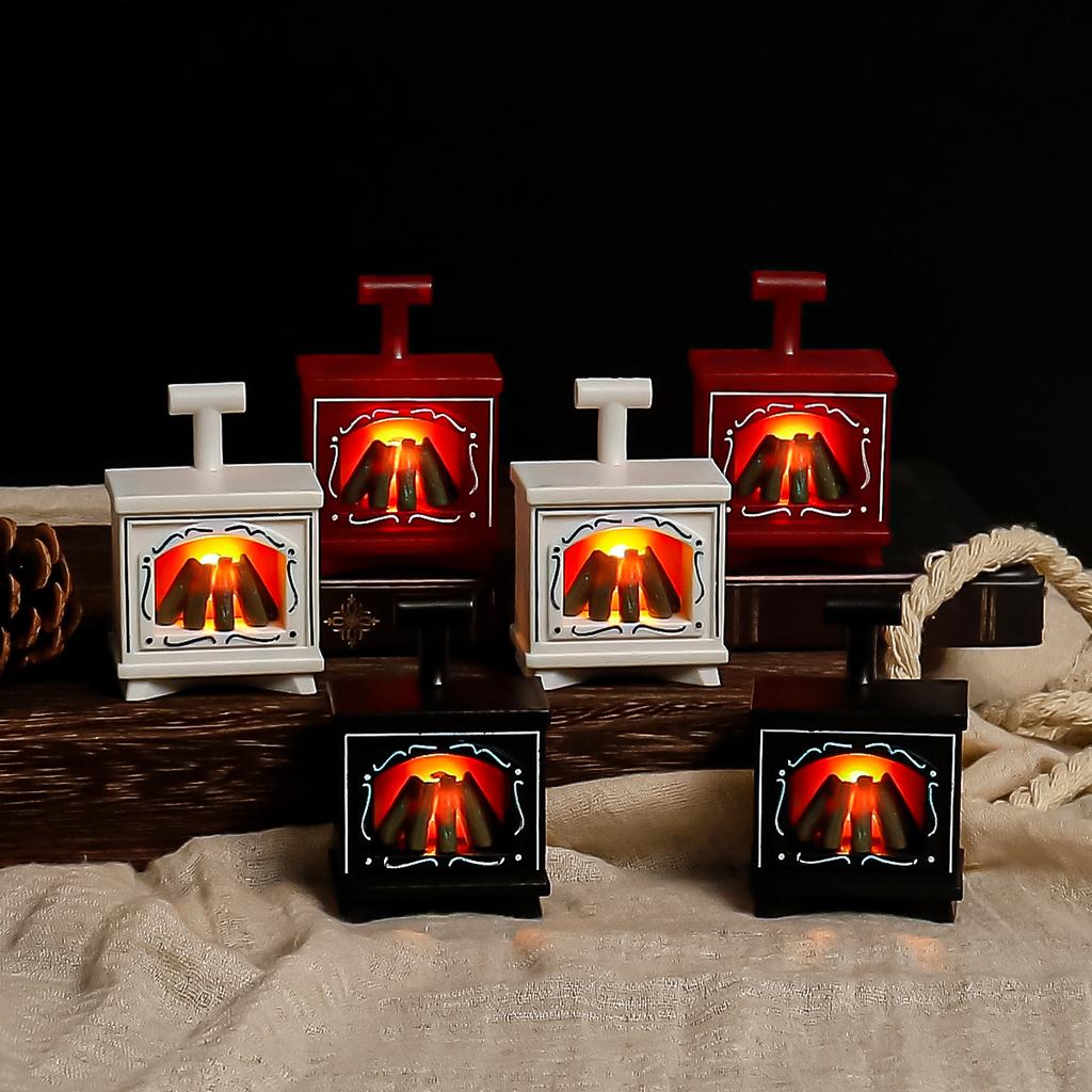 Vintage Fireplace Light Atmosphere Decoration LED Electronic Candle Light Nordic Style Christmas Fireplace Night Light