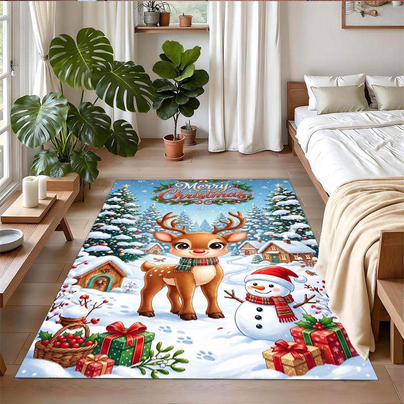 Christmas Printed Square Area Rug Soft Non Slip Floor Carpet For Bedroom Holiday Gift