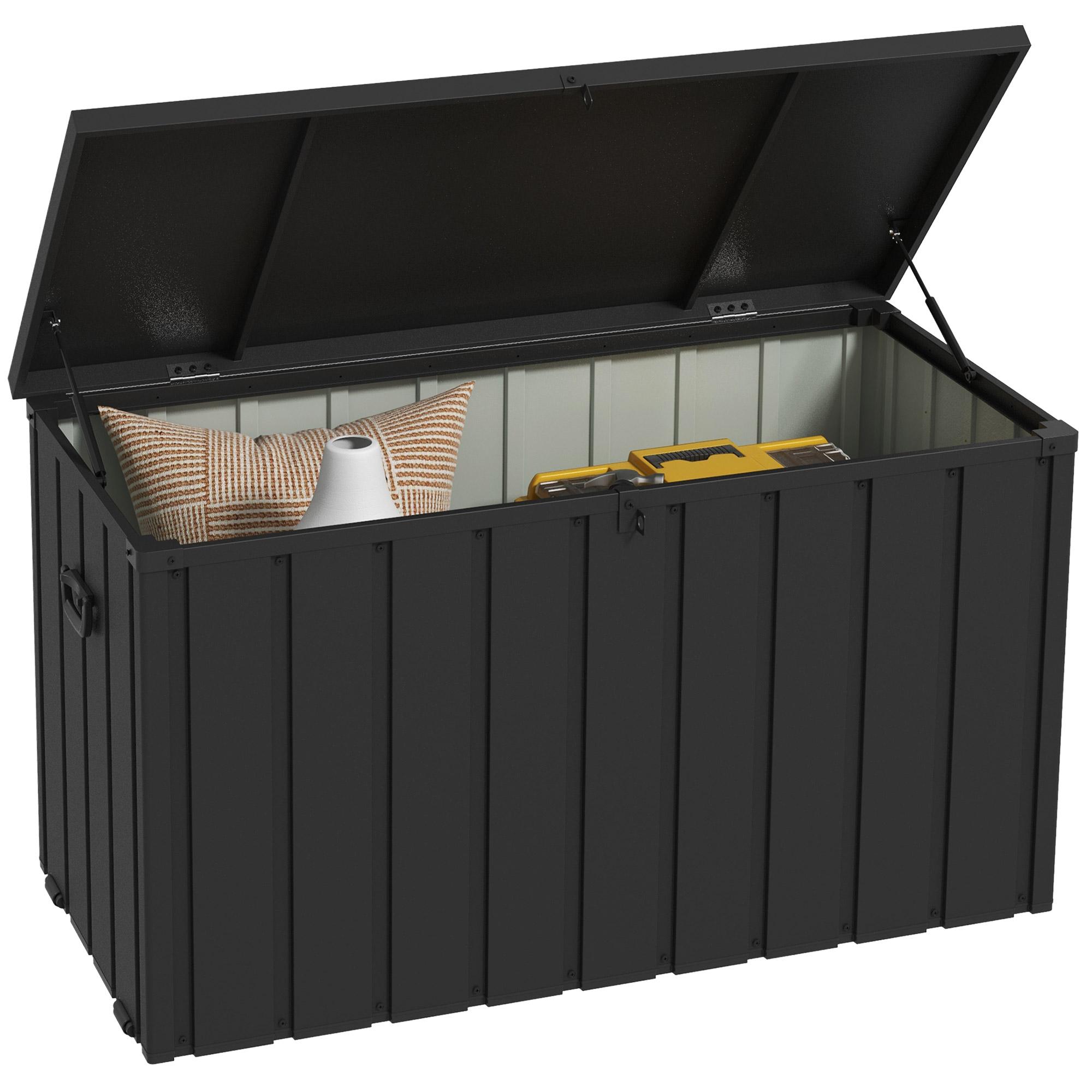 Boîte de rangement de jardin en acier galvanisé 450L avec roues Gris Foncé